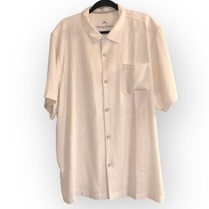 Men’s Tommy Bahama Jungle Jive Silk Short Sleeve Ivory Button Up Collared Shirt
